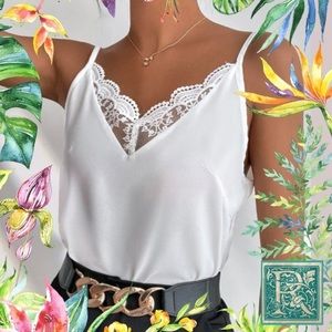V Back Lace Trim Cami Top